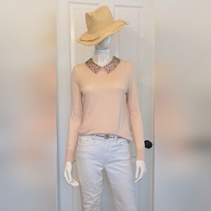 Halogen Salmon Pink Long Sleeve Top with Embellished Removable Collar Medium